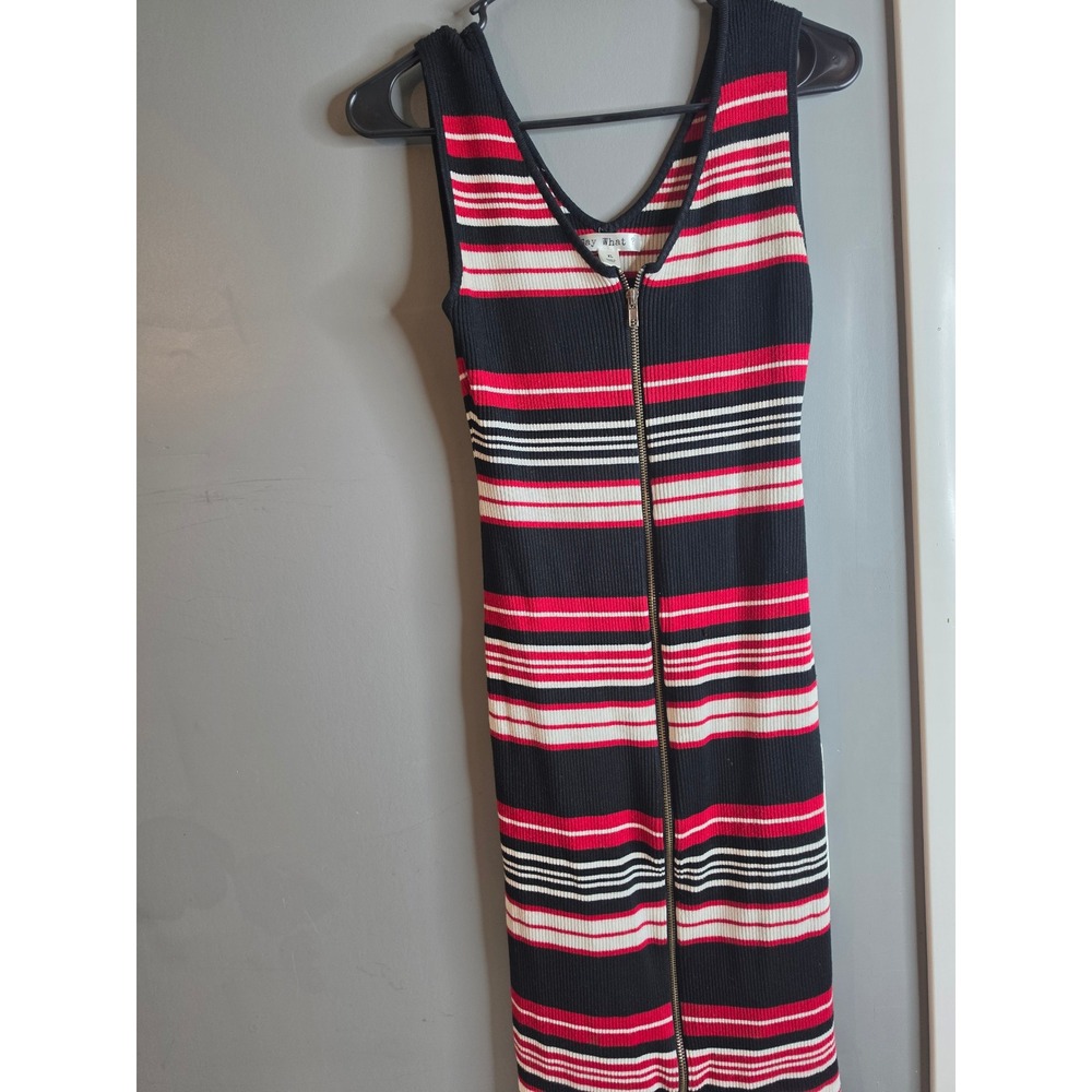 Say What? Striped Ribbed Full Zip Bodycon Midi Dress XL Black Red White